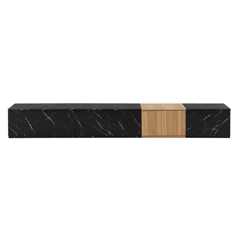 78.7-Inch TV Stand with 4 Drawers, Fits TVs up to 88 Inches, Faux Marble and Walnut Finish