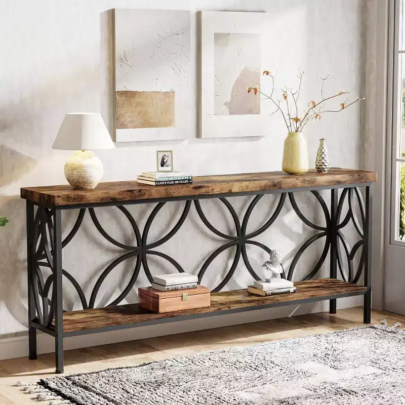 70. 9" Narrow Entryway Console Table with Storage Shelf Rustic Brown