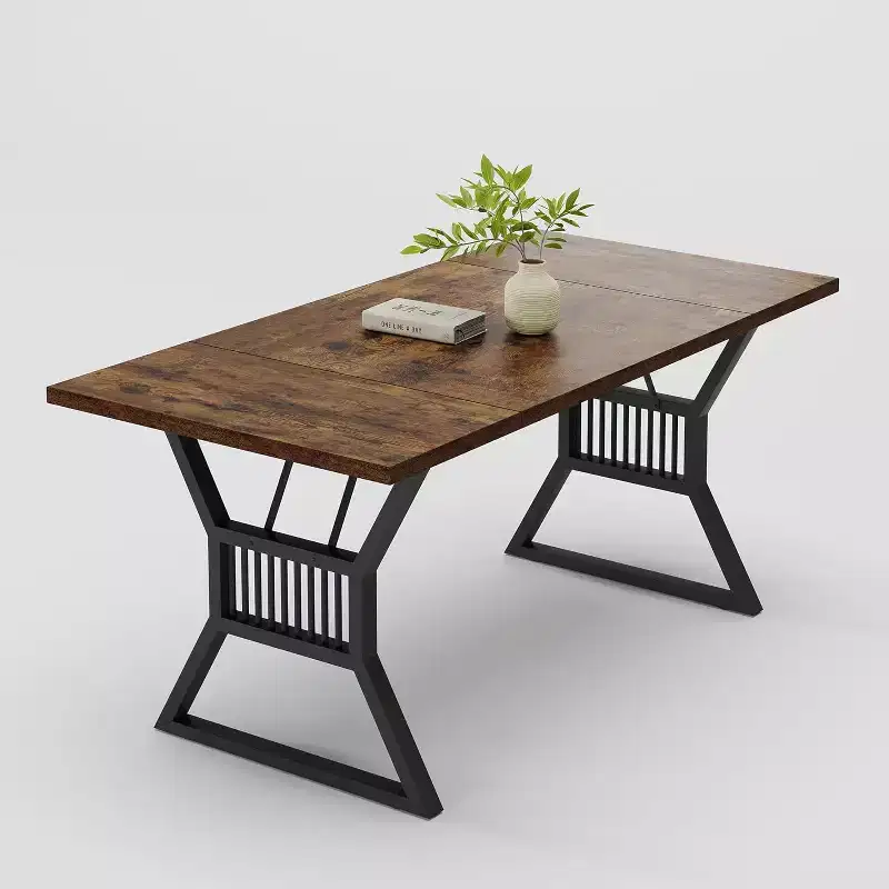 Acekool 70.8 Table for 6 - Oak Veneer, Steel Frame & Spacious Design, Warm Oak