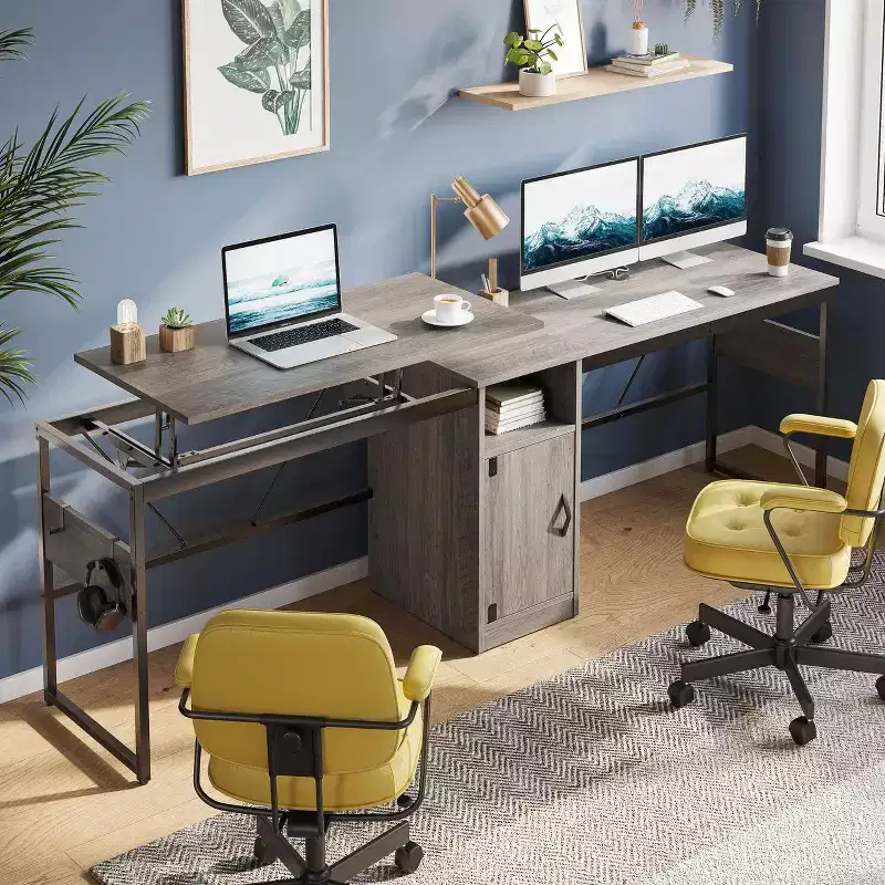 Bestier Versatile 60 L-Shaped Standing Desk, Height Adjustable (30-39H) Sit to Stand Home Office Desk with Storage Cabinet & Hooks
