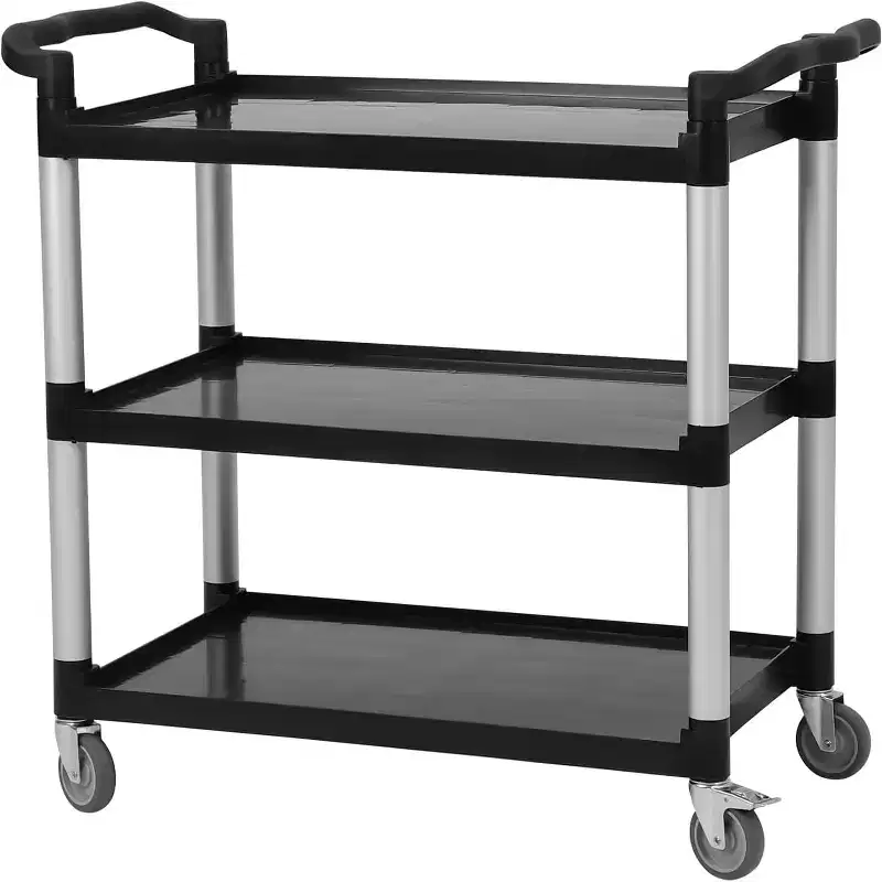 360 LBS Capacity Heavy Duty Service Cart with Locking Wheels, 3-Shelf Commercial Rolling Utility Cart for Restaurant Kitchen, Hotel Cleaning