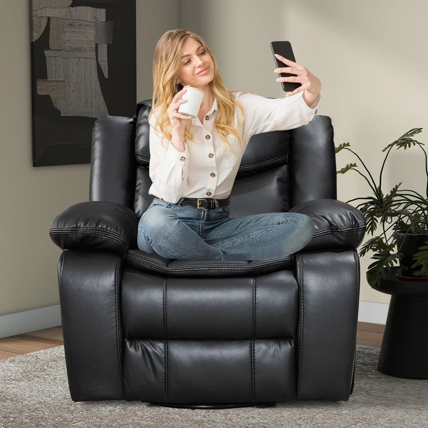 Wide Seat Durable Leather Massage and Heat Recliner