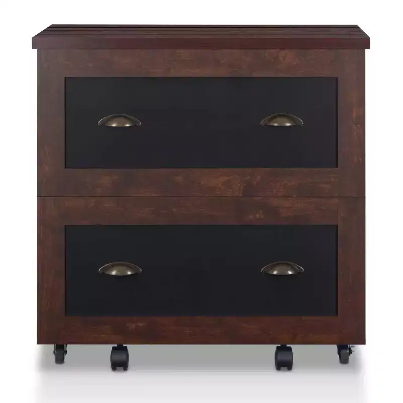 24/7 Shop At Home Garon Rustic 2 Drawer Filing Cabinet Walnut: Industrial Brass Handles, Chalkboard Inserts