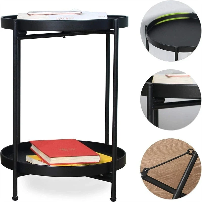 Table 2-Tier Metal Sofa Side Table - 15D x 15W x 20H