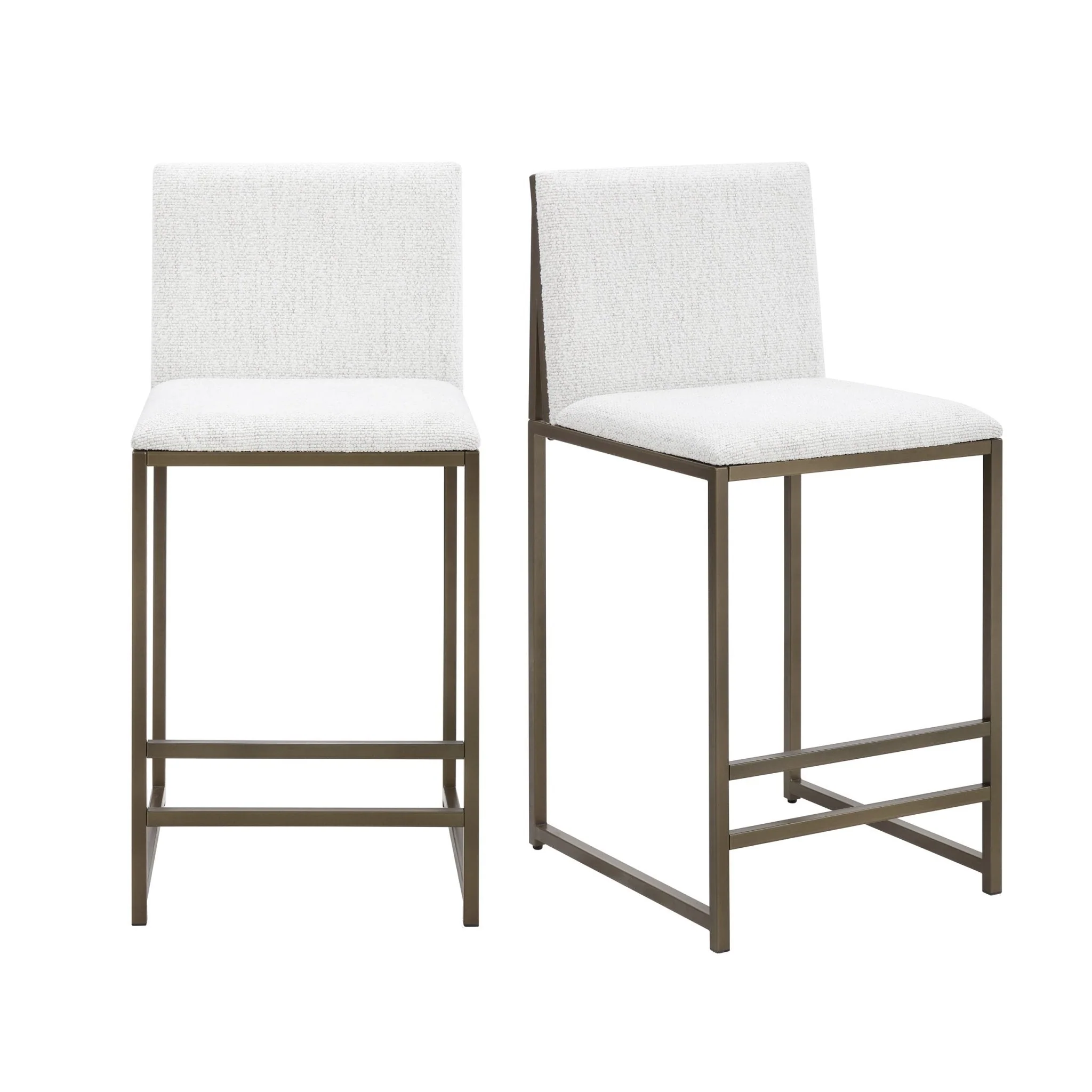Modern Ivory Boucle Barstool with Bronze Metal Frame for Kitchen