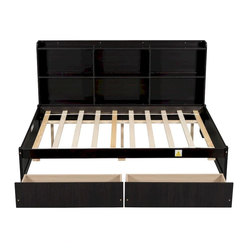 Full Bed with Side Bookcase Drawers