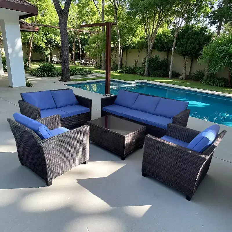 5-Piece Outdoor Patio Furniture Set, 7-Seat PE Rattan Sectional Sofa with Storage Table & Water-Resistant Cushions for Backyard, Deck & Poolside