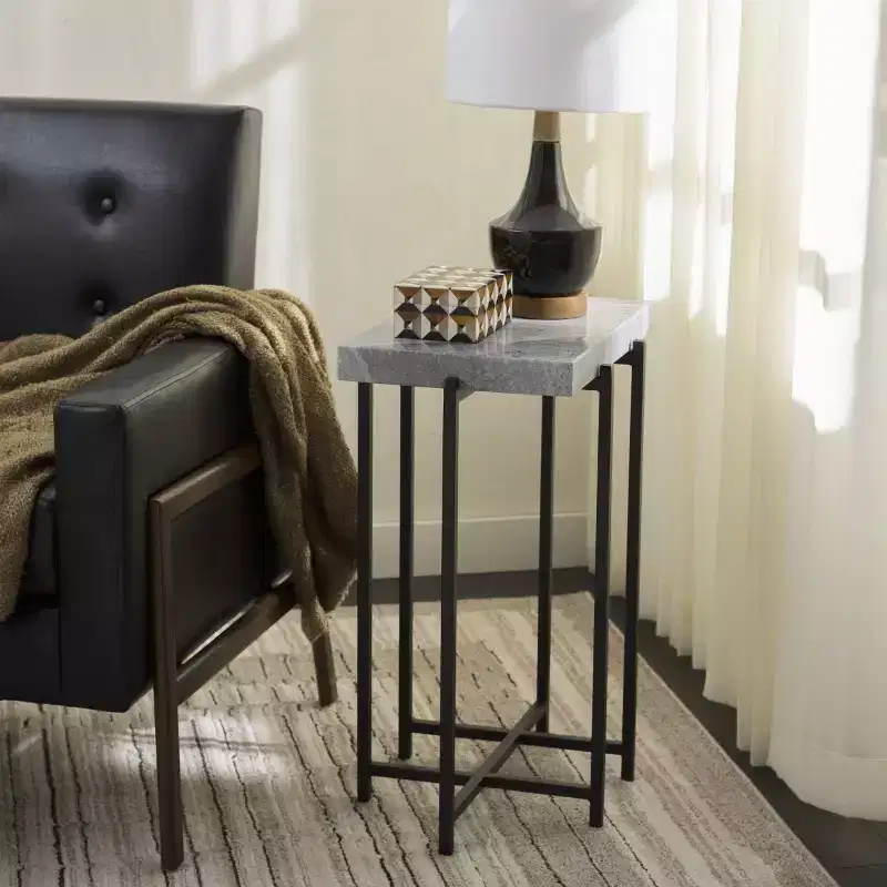 Grey & Black Marble Side Table â€?Modern Luxury Accent Table for Living Room & Bedroom