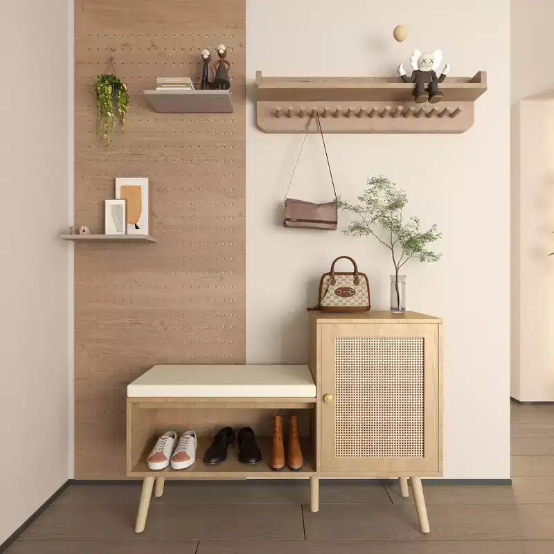 2-in-1 Shoe Storage Bench Shoe Cabinet with 2 Adjustable Shelves and Removable Seat Cushion, Modern Entryway Bench, Shoe Storage Organizer