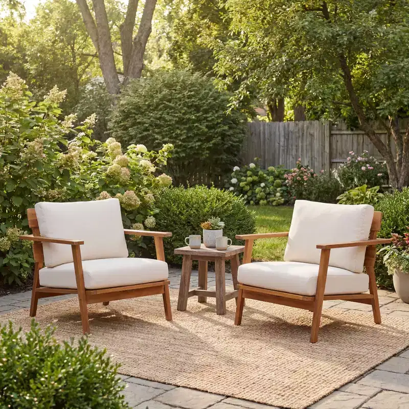 Christopher Knight Home Enrika Mid-Century Modern Outdoor Acacia Wood Club Chair with Water-Resistant Cushion