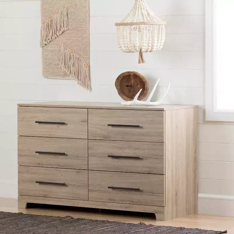 HomeStock 7.5 in.H Particle Board Horizontal Dressers with 6 - Drawers in Beige Finish