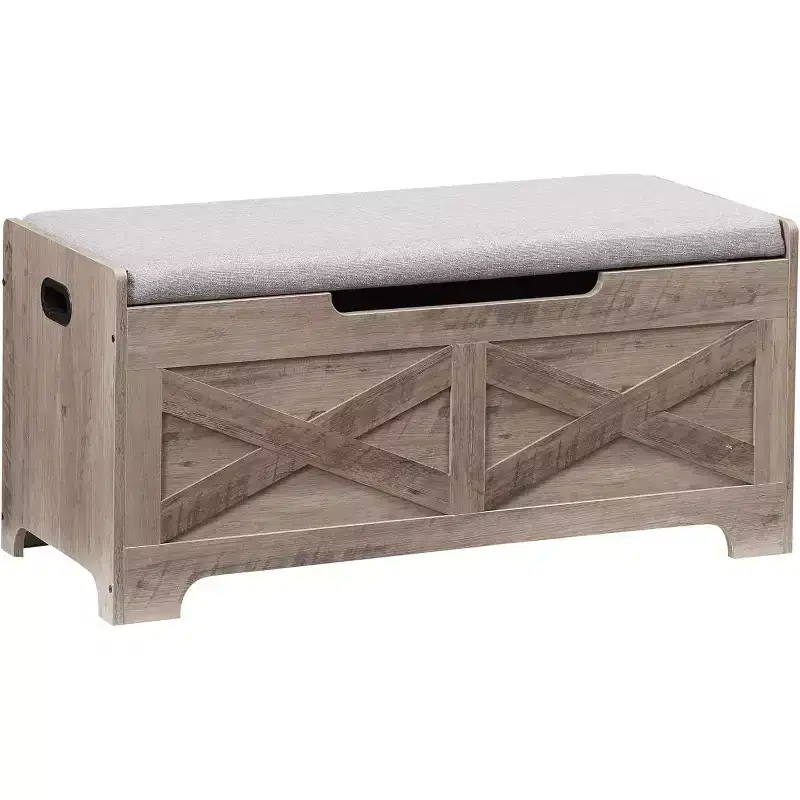 Storage Bench with Lift Top - Rustic Wood Entryway Seat & Organizer