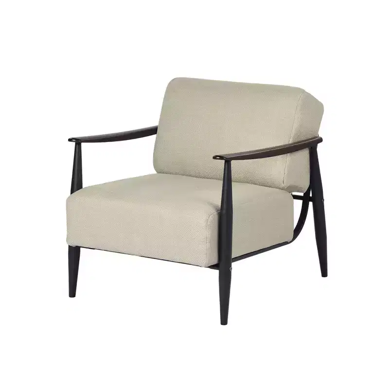 HomeRoots 28 Beige and Black Upholstered Cushion and Solid Wood Arm Chair