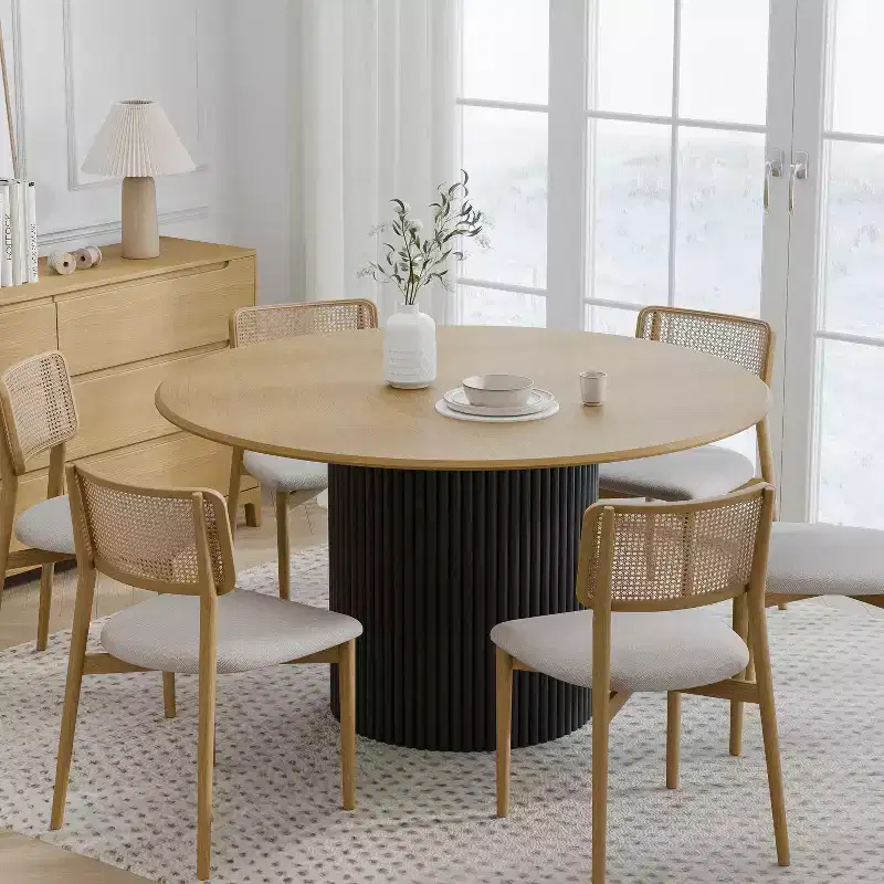 PexFix 52 Wood Round Dining Table Kitchen Table for 4-6 with Arc-Shaped Edge Top & Concave Cylinder Legs for Living/Dining Room Coffee Office Natural