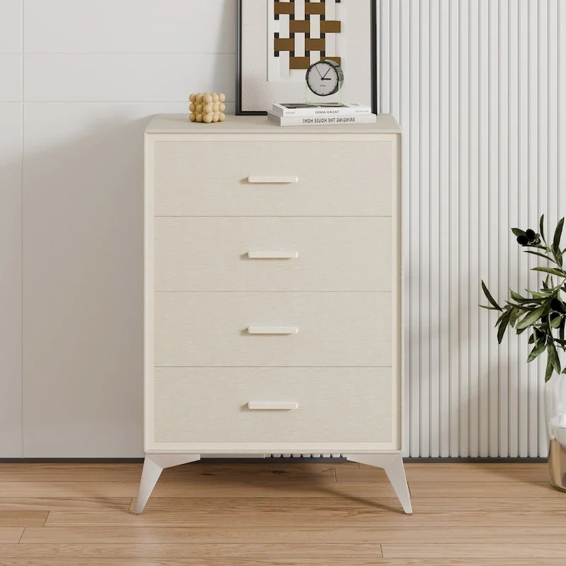 Fabric Drawer Dresser – Beige (4-Drawer) / Brown (6-Drawer), Metal Frame, MDF-Supported, Single