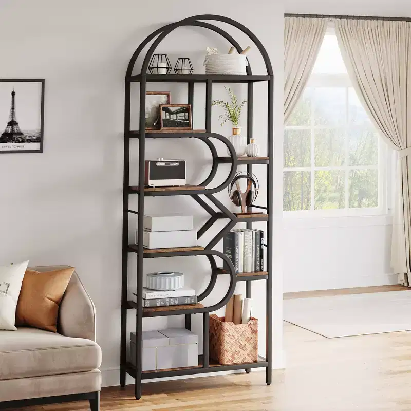 6-Tier Arched Bookshelf, 82 Tall Metal Frame Book Rack, Bookcase Display Racks with Open Storage Shelf for Bedroom, Living Room, Home Office