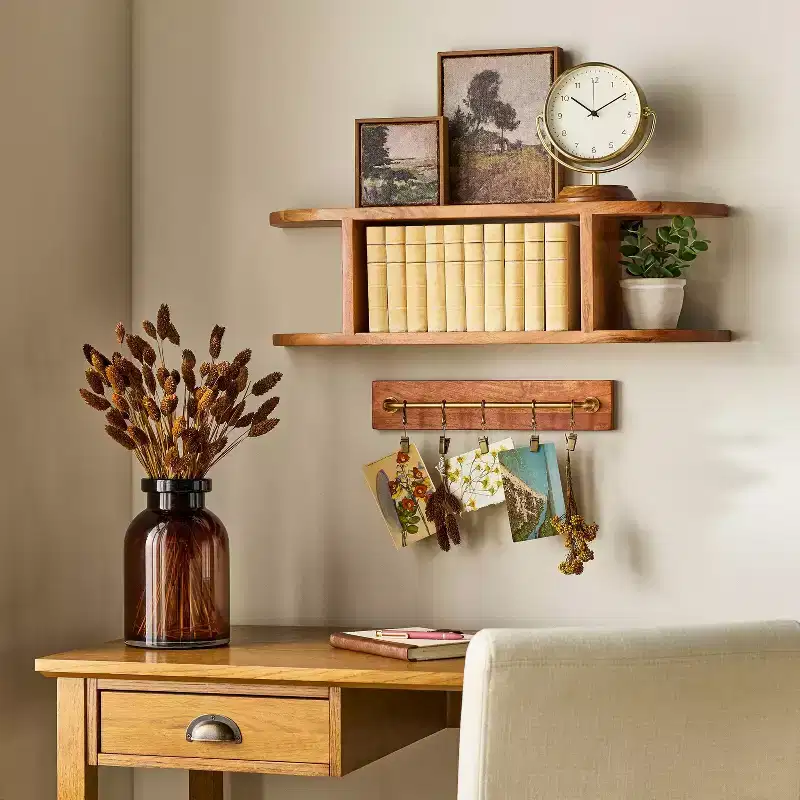 Brass and Wood Wall Rail with Clips - Hearth & Hand™ with Magnolia