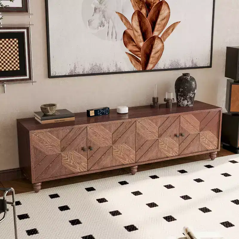 GDFStudio Mamie Modern 90 Wooden Extendable TV Stand with 2-Cabinets