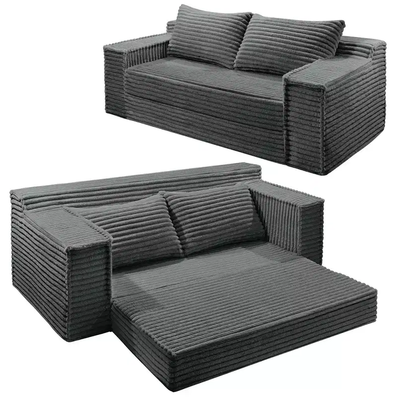 75 Inch Loveseat Sleeper Sofa, Convertible Futon Couch Bed with 2 Pillows, Boneless Pull Out Sofa for Living Room Bedroom, No Assembly