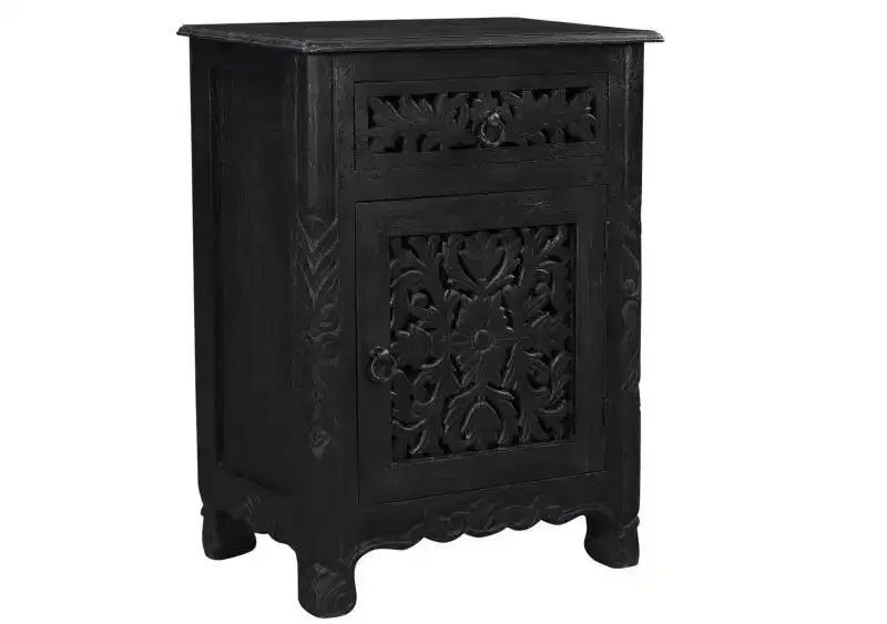 HomeRoots 30 Black Solid Wood Distressed One Drawer Nightstand