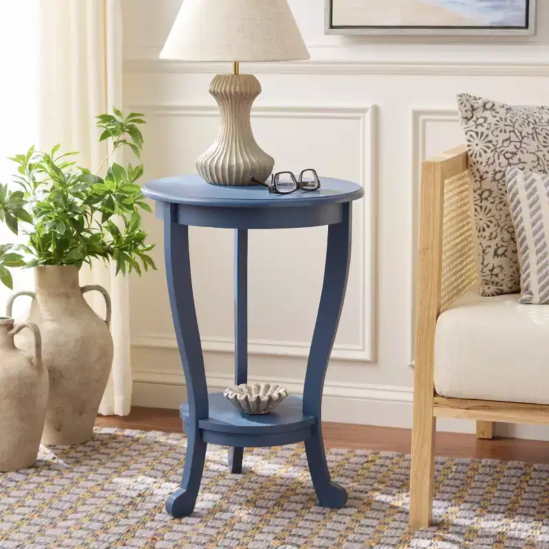 Round Pedestal Side Table Vintage Grey Pine