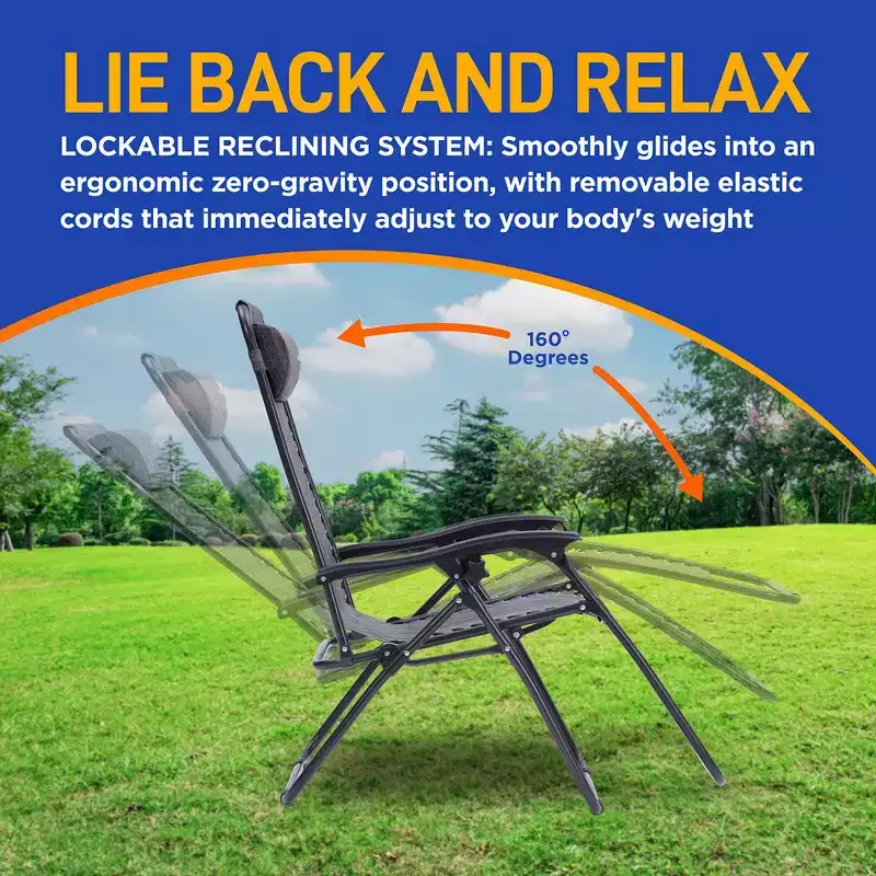 SereneLife Adjustable Zero Gravity Chair Set with Side Table