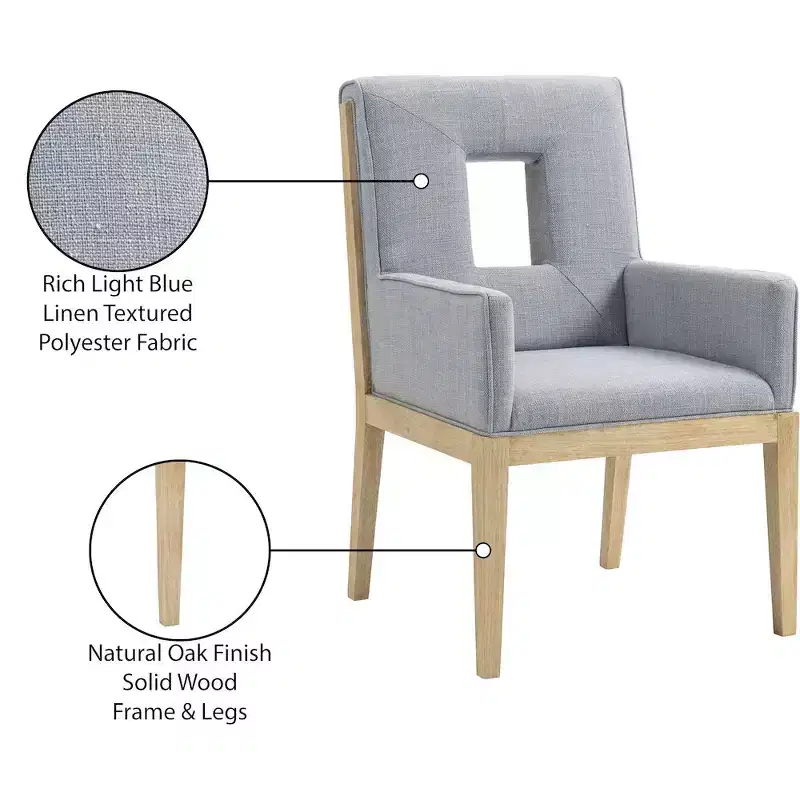 Meridian Furniture,Gwendolyn Linen Textured Fabric Dining Arm Chair