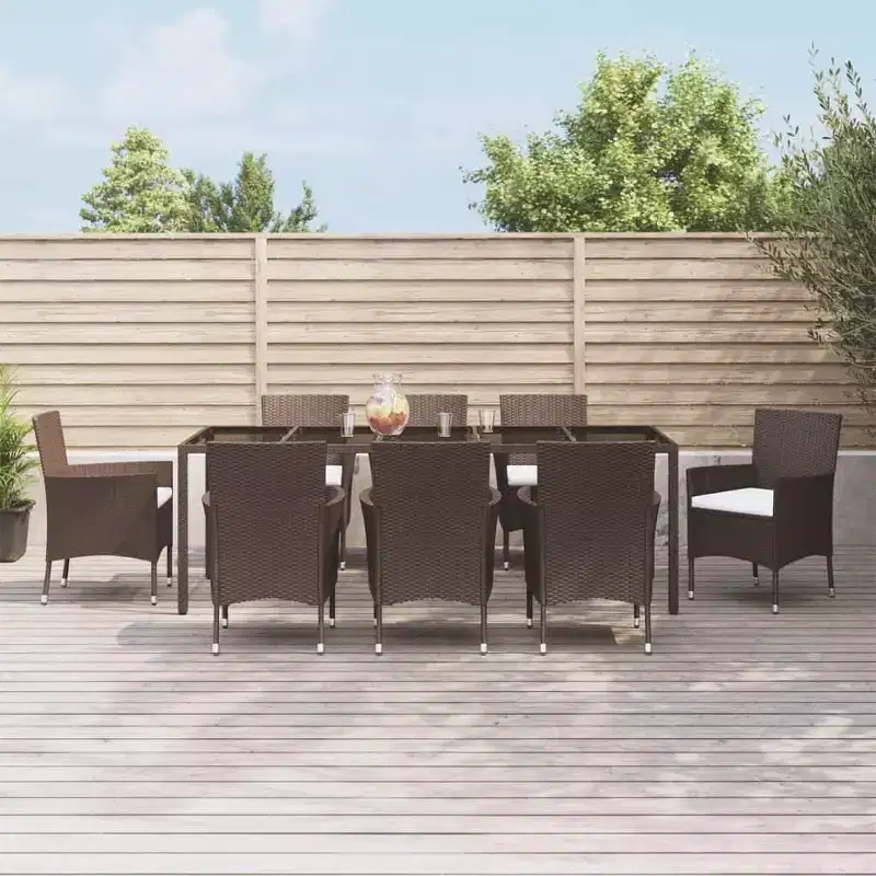 vidaXL Patio Dining Set with Cushions Outdoor Furniture Poly Rattan
