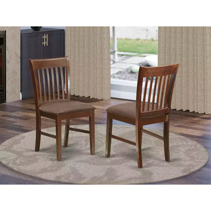 Set of 2 Upholstered Dining Chairs with Asian Rubberwood Frame & Linen Seat
