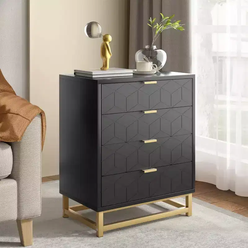 Zstar Bedroom Dressing Table, 4 Drawer Dresser with Metal Legs
