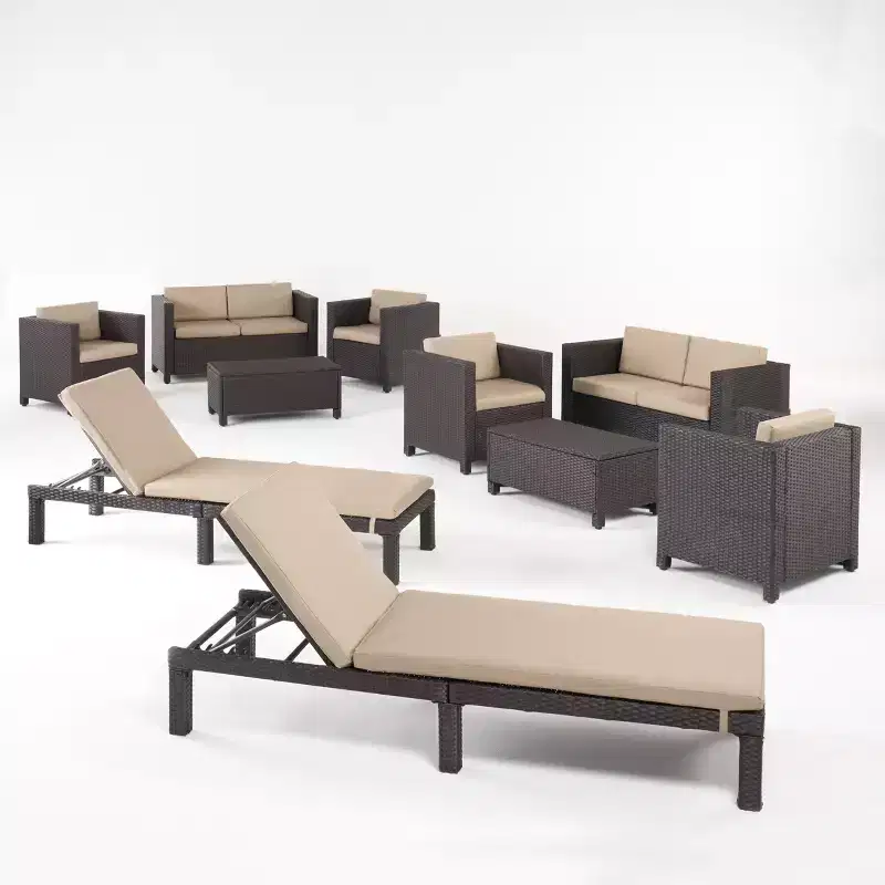 Christopher Knight Home Puerta 10 Piece Outdoor Wicker Chat Set with Water-Resistant Cushions