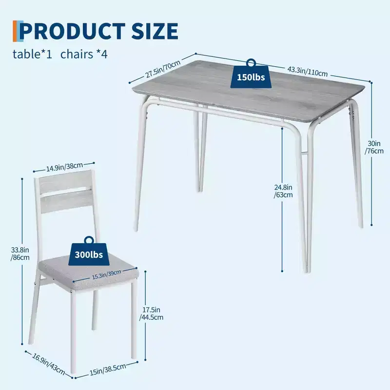 GustoWave 5 Piece Dining Table Set, with 4 Upholstered Chairs