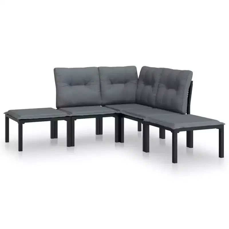 vidaXL Patio Lounge Set Outdoor Patio Furniture Black and Gray Poly Rattan