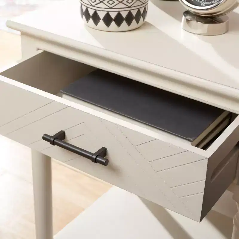 1-Drawer Accent Side Table with Herringbone Detail & Open Shelf, Distressed White