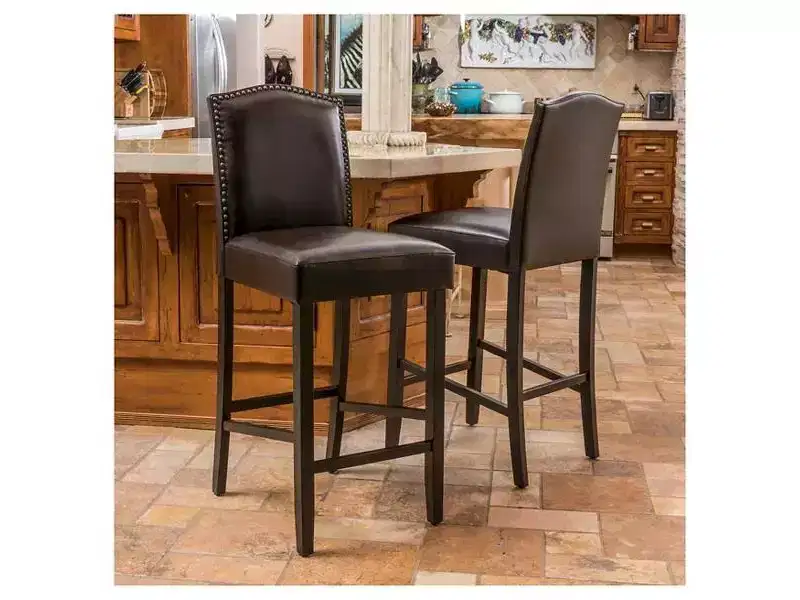 Okak Modern Minimalist Counter Height Bar Stools Set of 2, PU Faux Leather Counter Stools with Rubberwood Backrest,