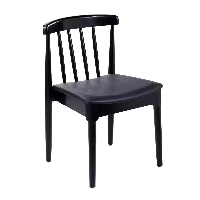 Commercial Grade Solid Wood Dining Chair with Slatted Backrest and Vinyl Seat