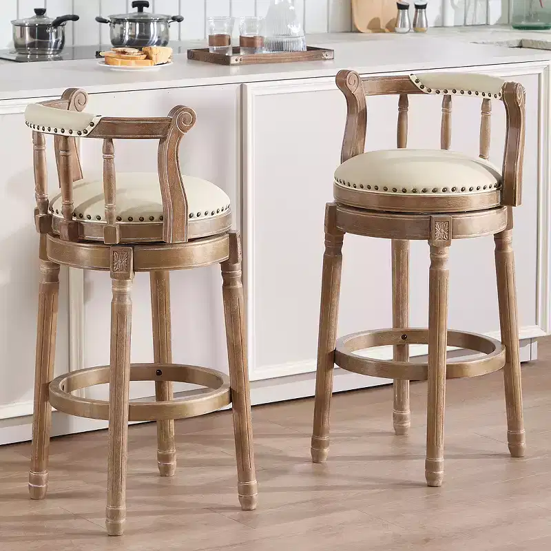Solid Wood 360 Degree Swivel Bar Stools Seat Height 29.5 Leather Wooden Bar Stools