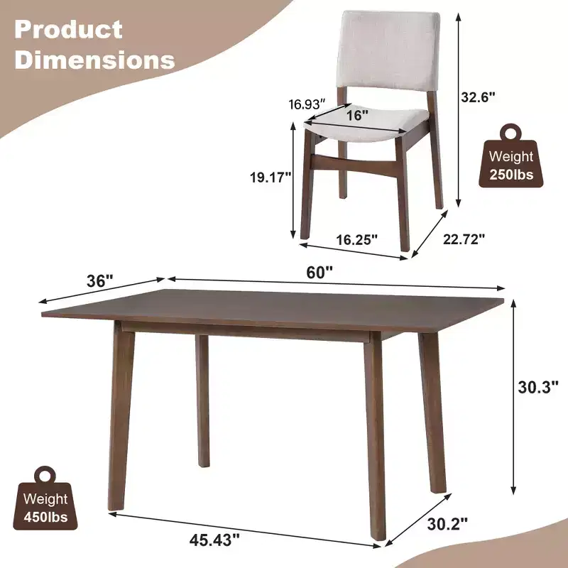 GDFStudio Dalton 7-Piece Modern Dining Set - Rectangular Solid Wood Table & Upholstered Linen Chairs