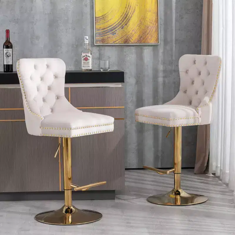 Adjustable Height Swivel Velvet Bar Stools Set of 2, Upholstered Counter Height Barstools for Home Pub and Kitchen Island