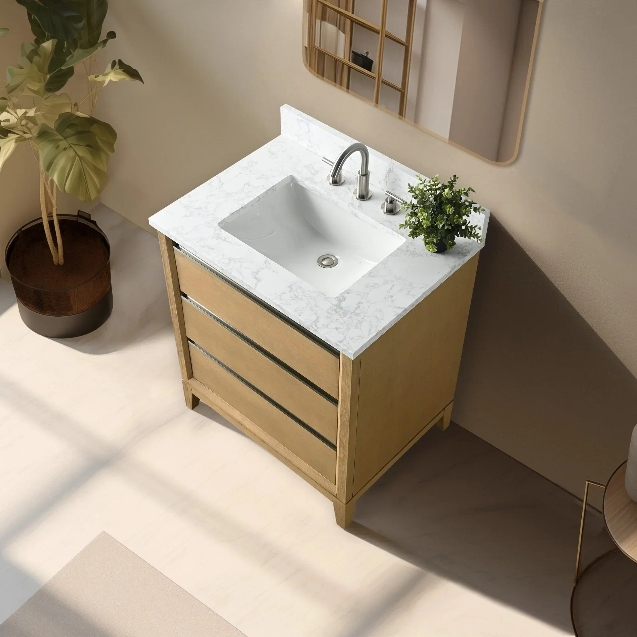 Vanity Art Bathroom Vanity with Ceramic Sink and Engineered Marble Top