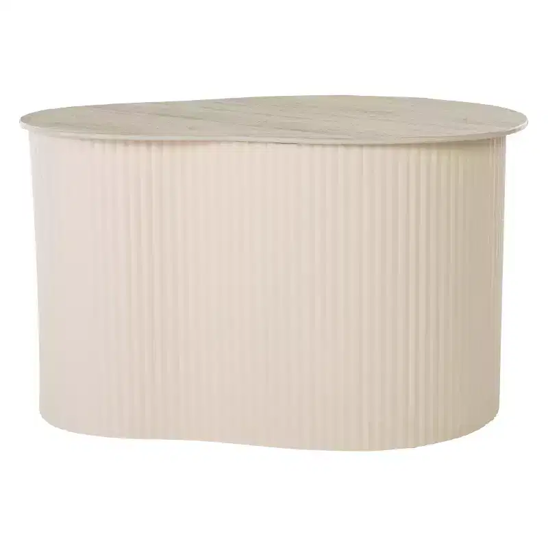 Large Beige Ceramic Side Table – Iron Base, Sculptural Accent Table