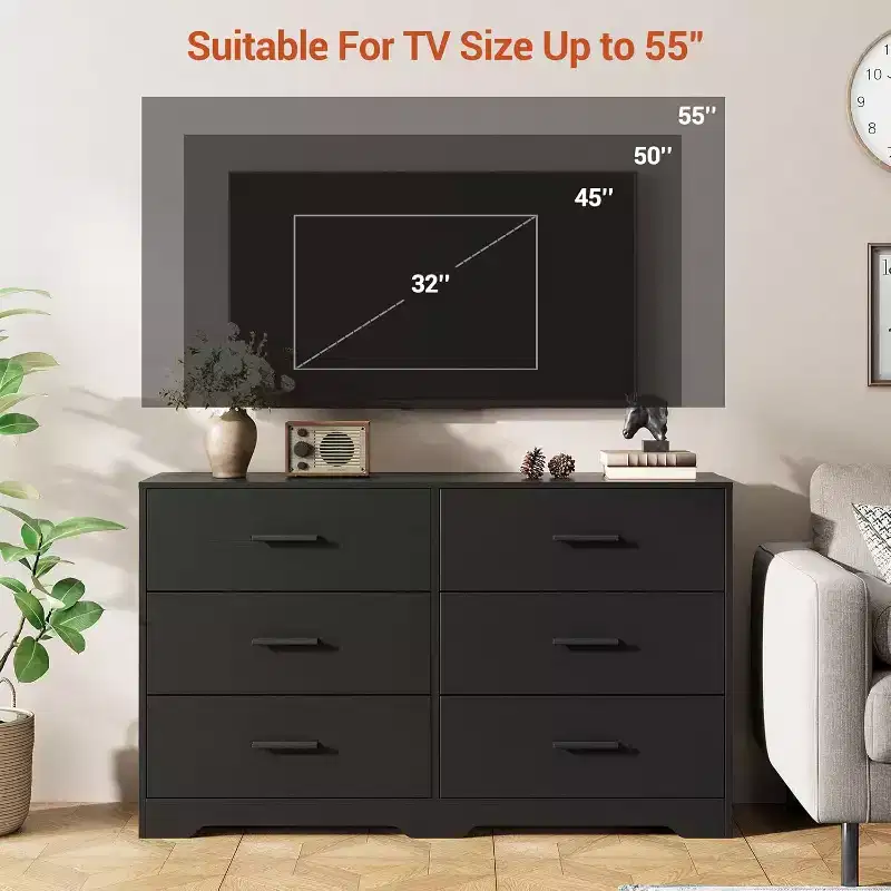 Garvee Dresser for Bedroom with 6 Drawers, Chest of Drawers with Metal Handle, Wooden Cabinet Organizer for Home Office