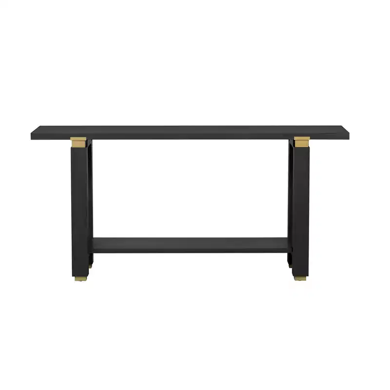 Console Table 62.9, Modern Minimalist, Solid Wood Entryway/Sofa Table with Metal Accents & Shelves for Living Room Hallway
