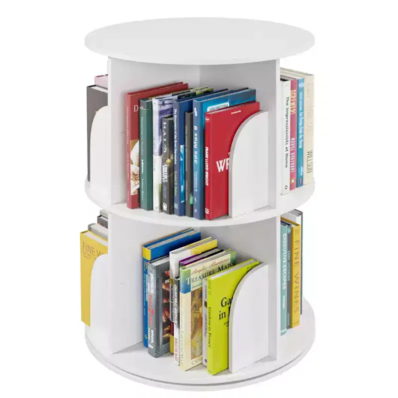 360° Rotating Bookshelf – Vertical Spinning Tower, Space-Saving, White