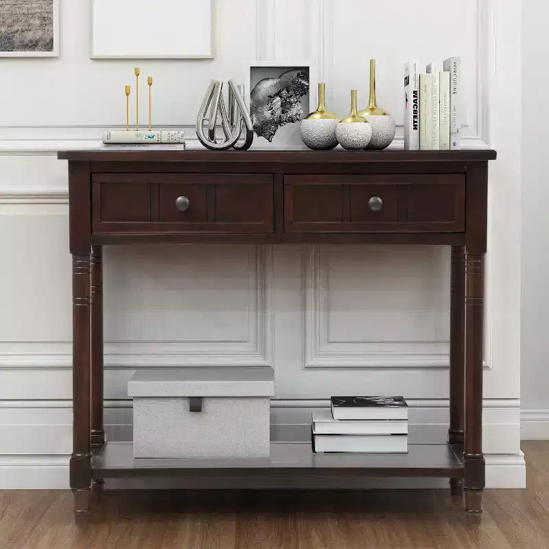Console Table with Two Drawers and Bottom Shelf