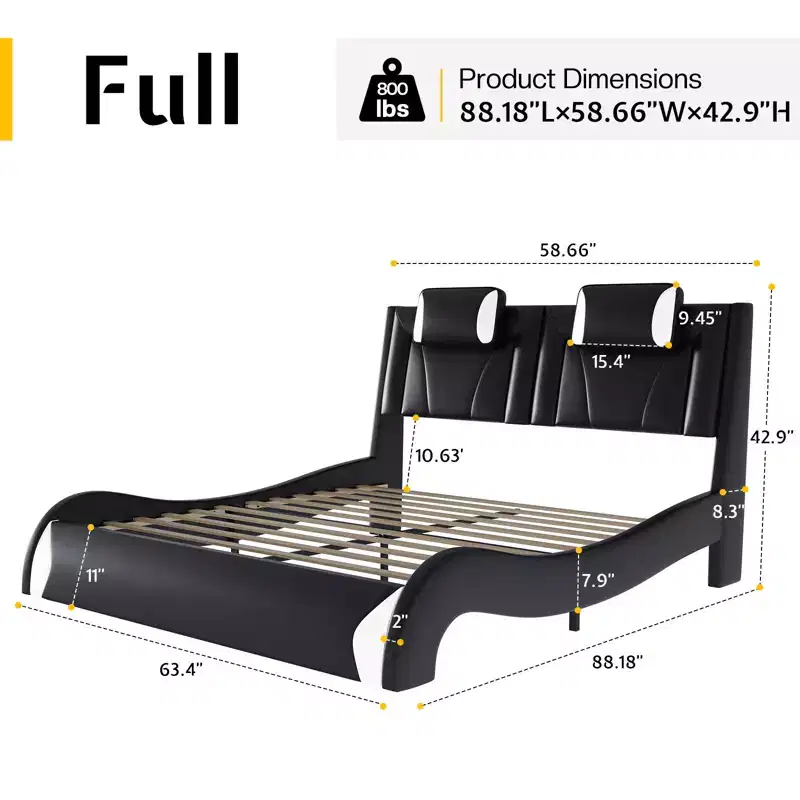 AMERLIFE LED Bed Frame, Faux Leather Upholstered Platform Bed