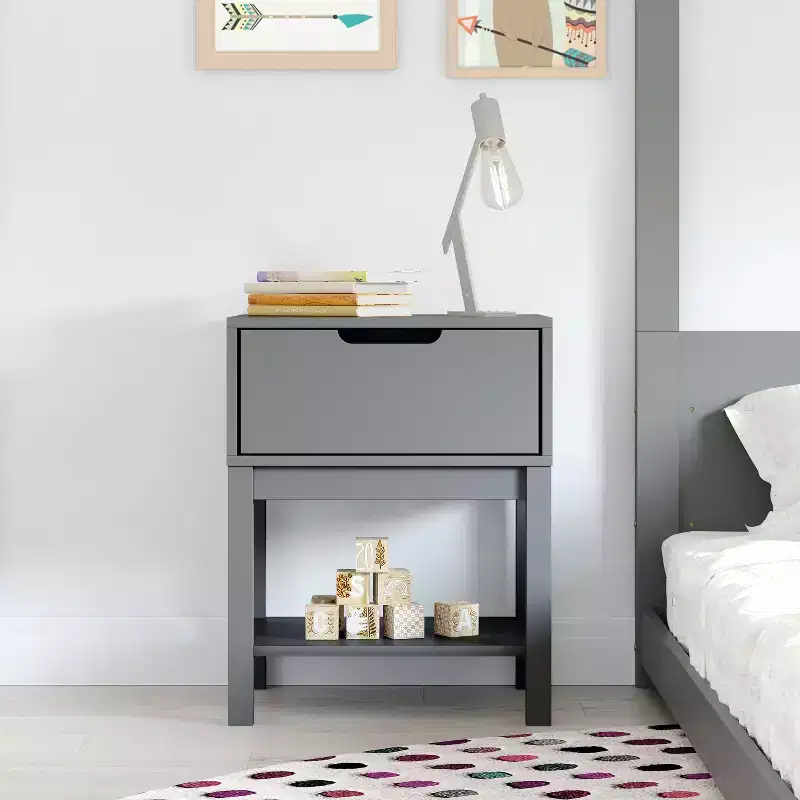 Kids Single-Drawer Nightstand with Solid Wood Frame & Open Shelf