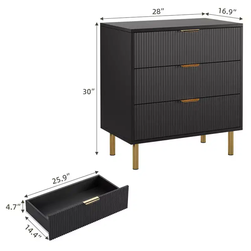 3/5/6 Drawer Dresser for Bedroom with Gold Handles, Modern Wooden Chest of Drawers and Storage Organizer for Living Room, Entryway, or Hallway
