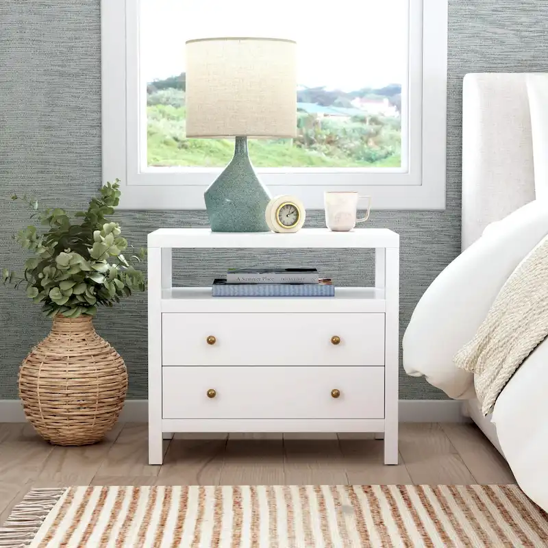 2-Drawer Wood Wide Nightstand