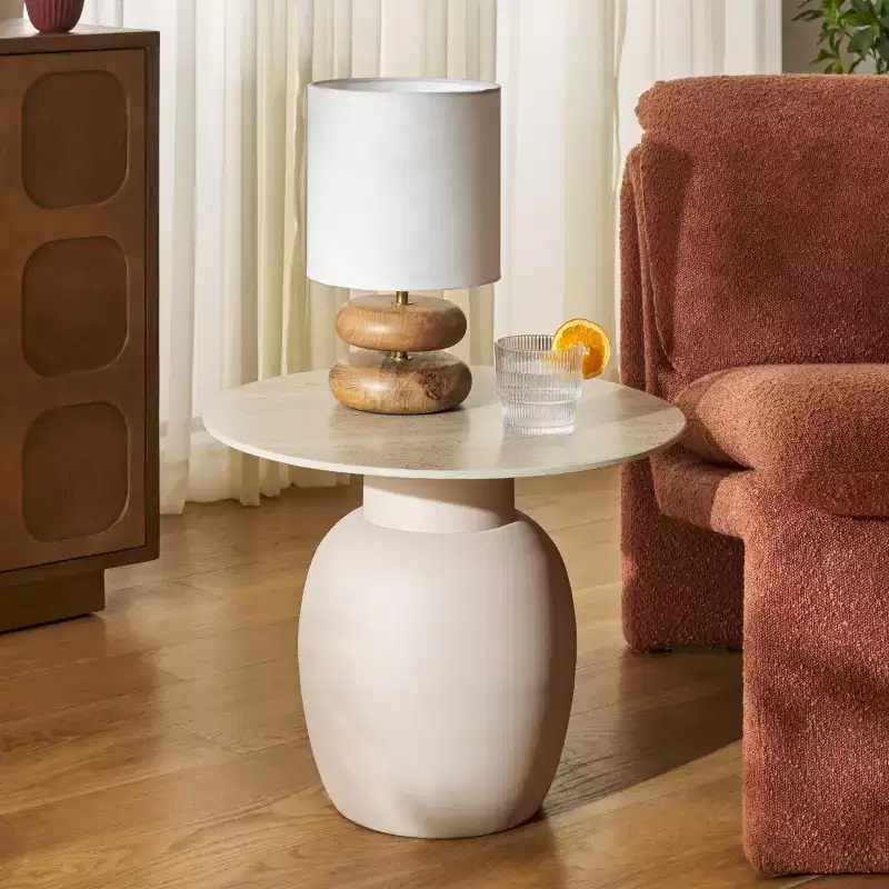 Ceramic Side Table - Beige Ceramic/Beige